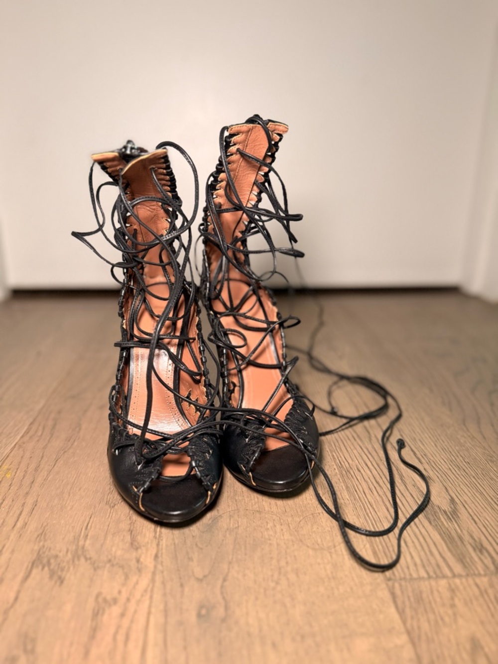 Alaïa Black Lace-Up Gladiator Heeled Sandals